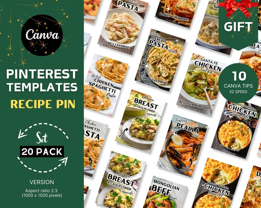 20 Pinterest Recipe Pin Templates (1000 x 1500 pixels) -LT10